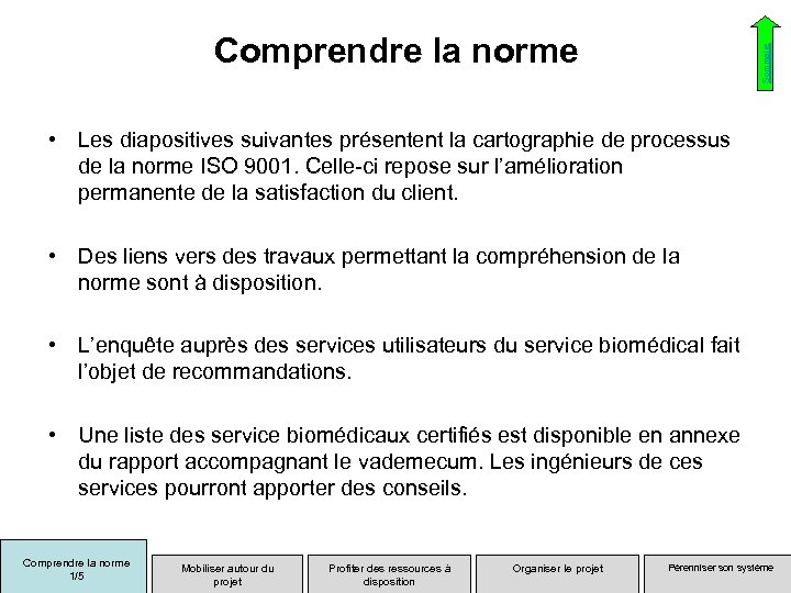 Sommaire Comprendre la norme • Les diapositives suivantes présentent la cartographie de processus de
