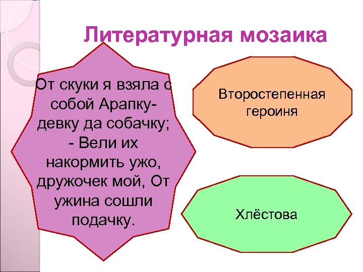 Литературная мозаика От скуки я взяла с собой Арапкудевку да собачку; - Вели их