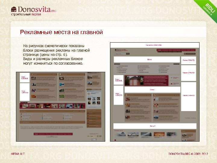 Рекламные места на главной На рисунках схематически показаны блоки размещения рекламы на главной странице