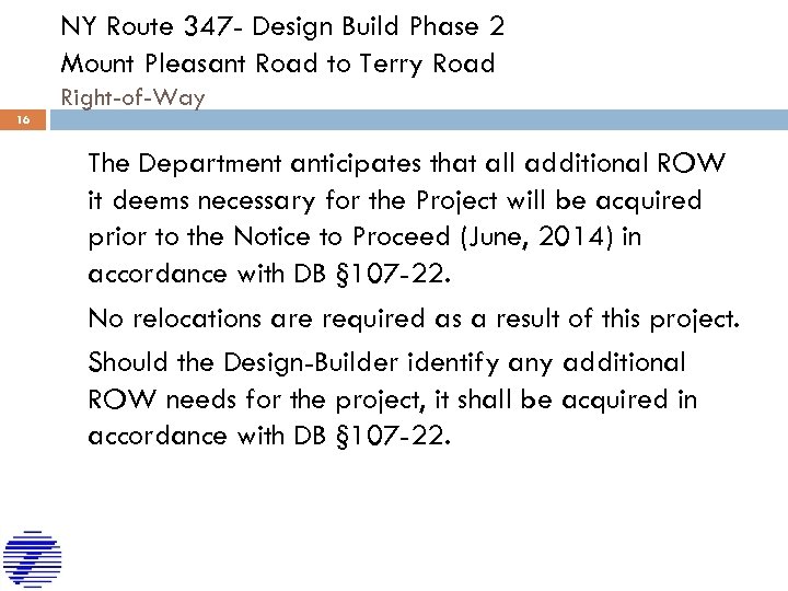 NY Route 347 - Design Build Phase 2 Mount Pleasant Road to Terry Road