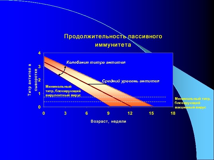 Колебания титра антител Средний уровень антител Минимальный титр, блокирующий вирулентный вирус Минимальный титр, блокирующий