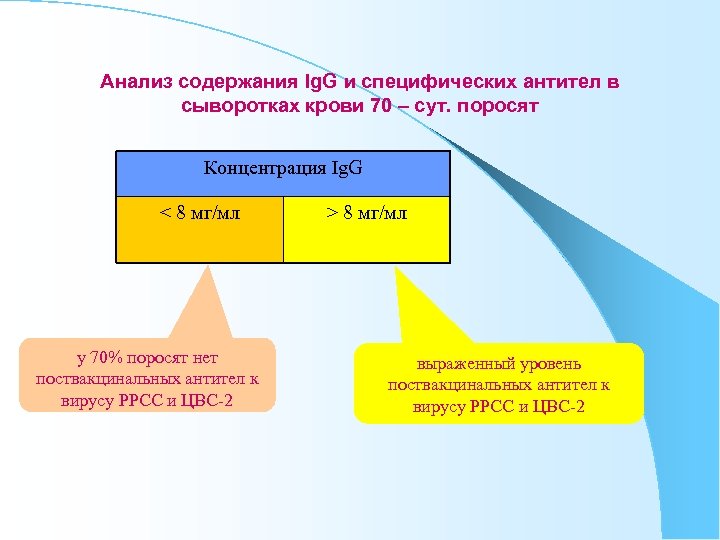 Анализ содержания Ig. G и специфических антител в сыворотках крови 70 – сут. поросят