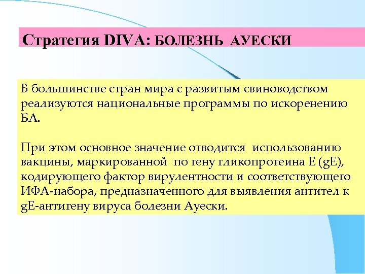 Стратегия DIVA: БОЛЕЗНЬ АУЕСКИ В большинстве стран мира с развитым свиноводством реализуются национальные программы