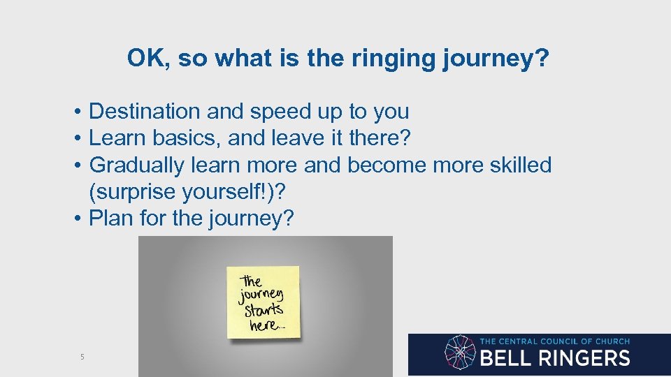 OK, so what is the ringing journey? • Destination and speed up to you