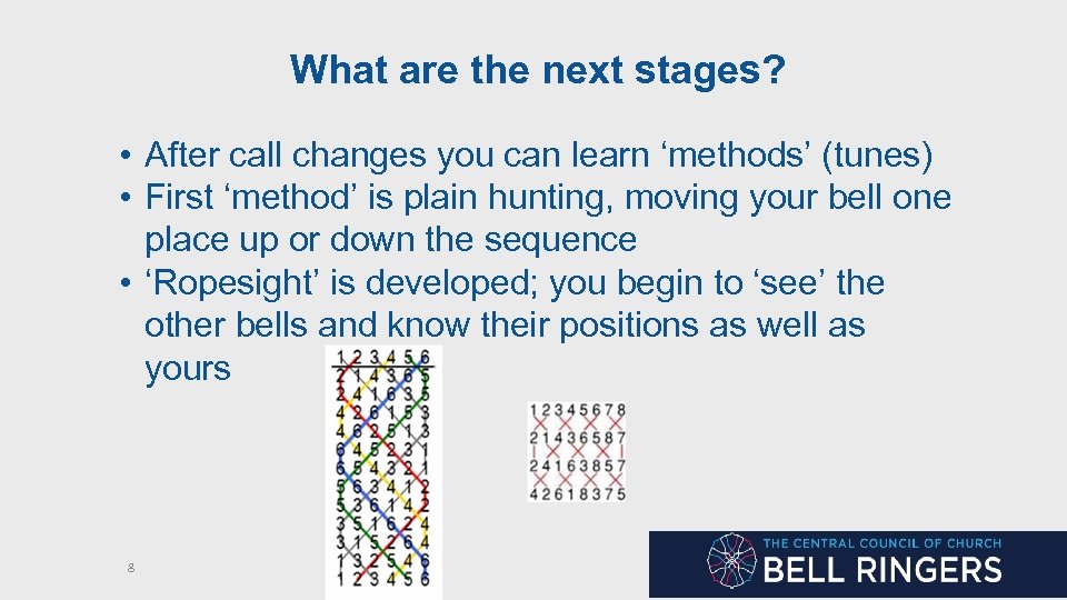 What are the next stages? • After call changes you can learn ‘methods’ (tunes)