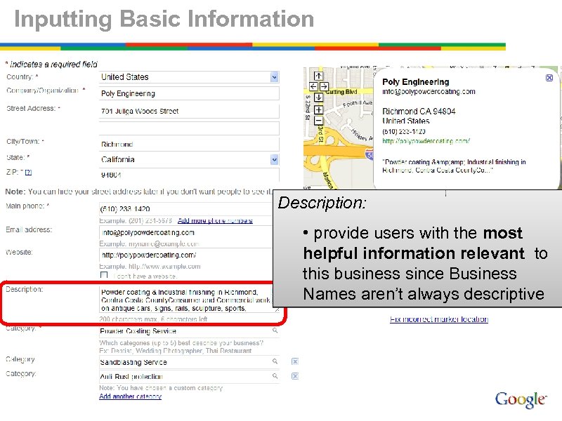 Inputting Basic Information Description: • provide users with the most helpful information relevant to