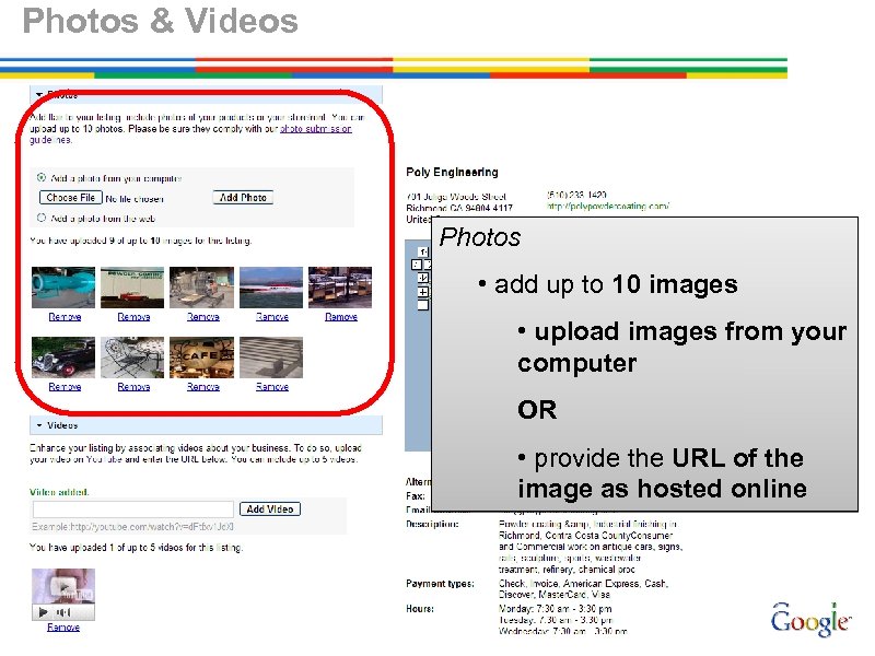 Photos & Videos Photos • add up to 10 images • upload images from