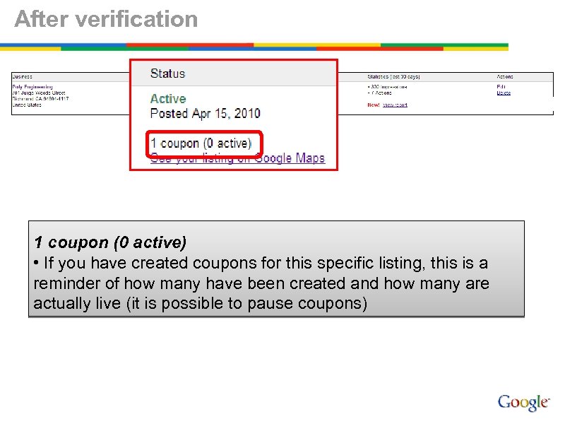 After verification 1 coupon (0 active) • If you have created coupons for this