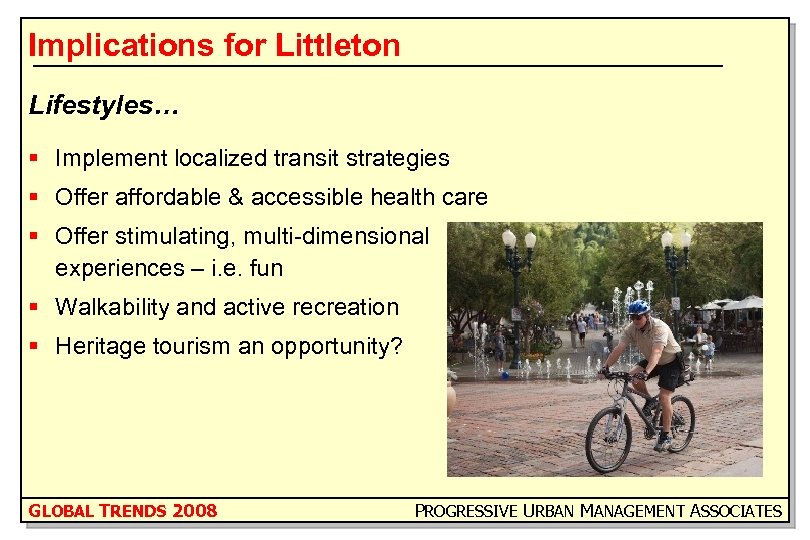 Implications for Littleton Lifestyles… § Implement localized transit strategies § Offer affordable & accessible