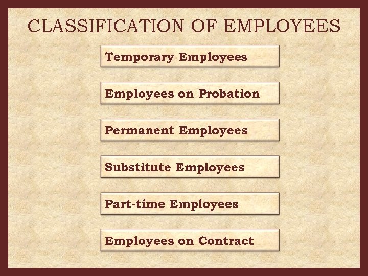 CLASSIFICATION OF EMPLOYEES Temporary Employees on Probation Permanent Employees Substitute Employees Part-time Employees on