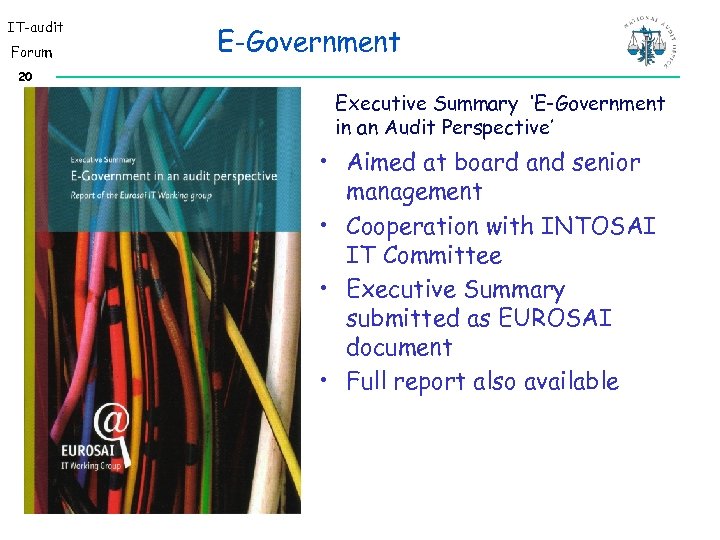 IT-audit Forum E-Government 20 Executive Summary ‘E-Government in an Audit Perspective’ • Aimed at