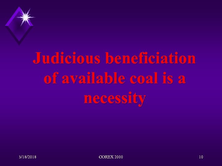 Judicious beneficiation of available coal is a necessity 3/18/2018 COREX 2000 10 