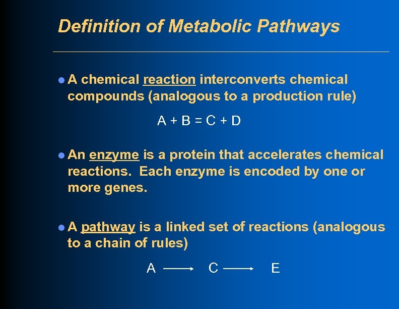 Definition of Metabolic Pathways l. A chemical reaction interconverts chemical compounds (analogous to a