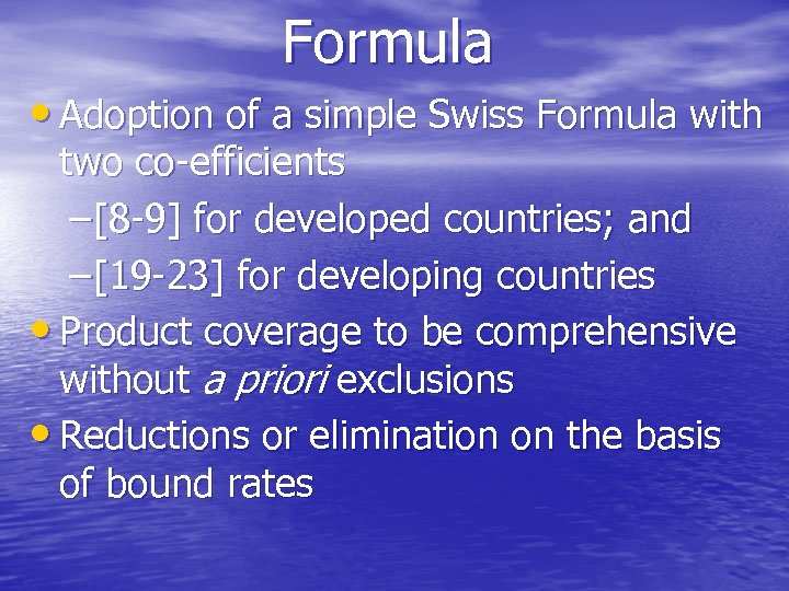 Formula • Adoption of a simple Swiss Formula with two co-efficients – [8 -9]