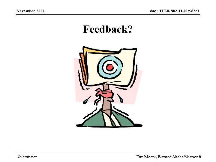 November 2001 doc. : IEEE 802. 11 -01/562 r 1 Feedback? Submission Tim Moore,