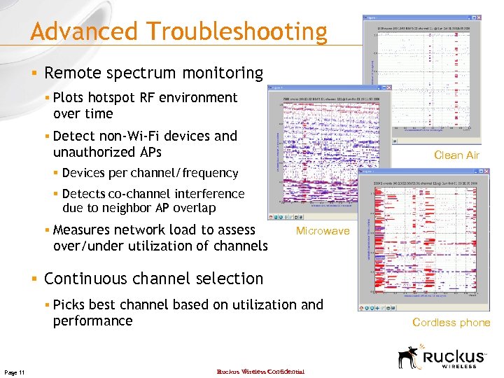 Advanced Troubleshooting § Remote spectrum monitoring § Plots hotspot RF environment over time §