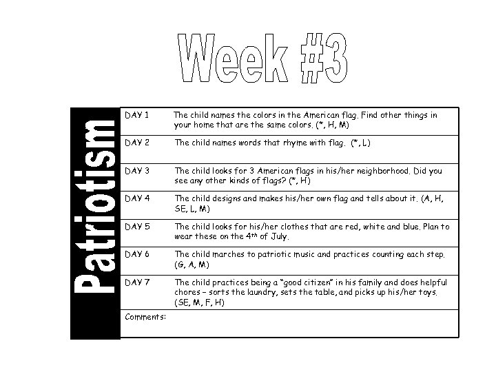 DAY 1 The child names the colors in the American flag. Find other things