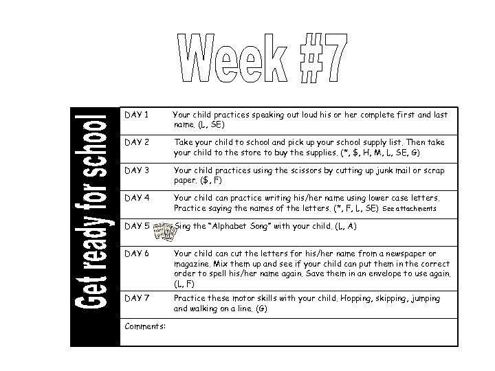 DAY 1 Your child practices speaking out loud his or her complete first and