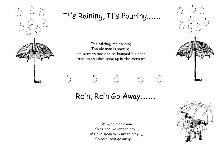 It’s Raining, It’s Pouring……. . It’s raining, it’s pouring…. The old man is snoring……