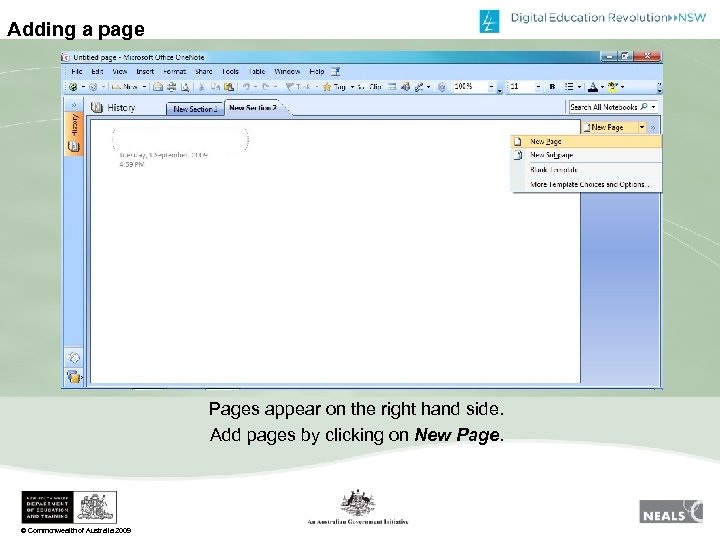 Adding a page Pages appear on the right hand side. Add pages by clicking