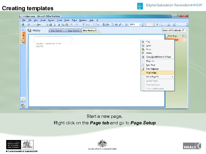 Creating templates Start a new page. Right click on the Page tab and go