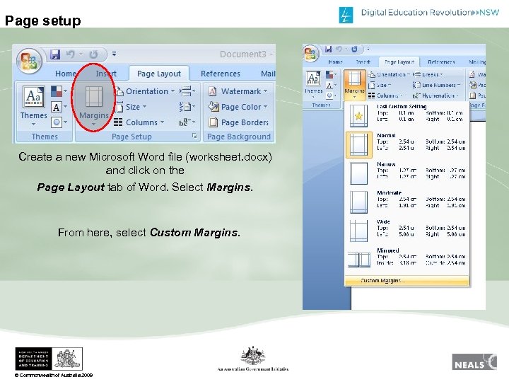 Page setup Create a new Microsoft Word file (worksheet. docx) and click on the