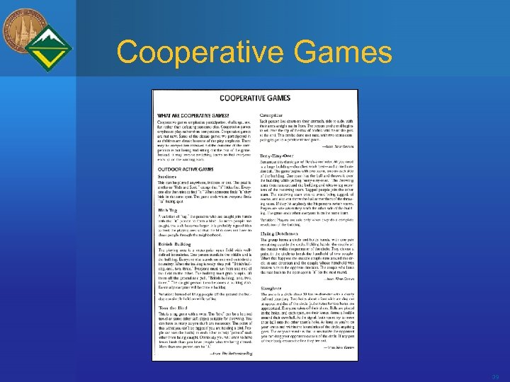 Cooperative Games 39 