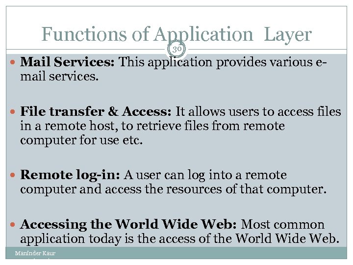 Functions of Application Layer 30 Mail Services: This application provides various e- mail services.