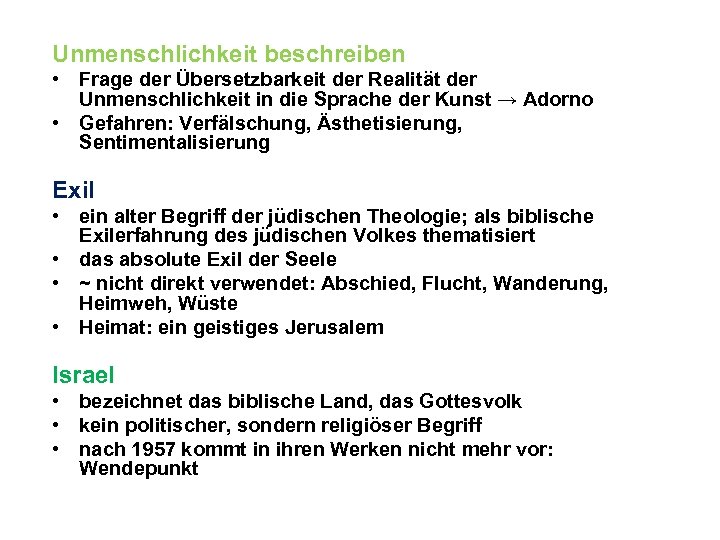Unmenschlichkeit beschreiben • Frage der Übersetzbarkeit der Realität der Unmenschlichkeit in die Sprache der