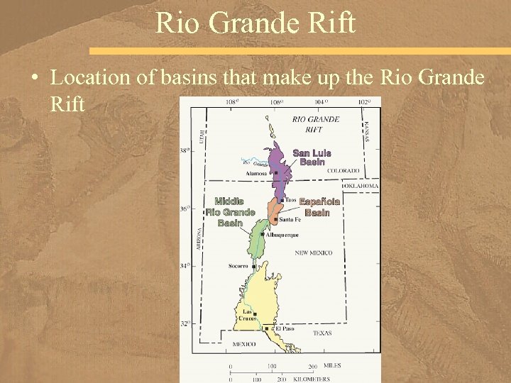 Rio Grande Rift • Location of basins that make up the Rio Grande Rift