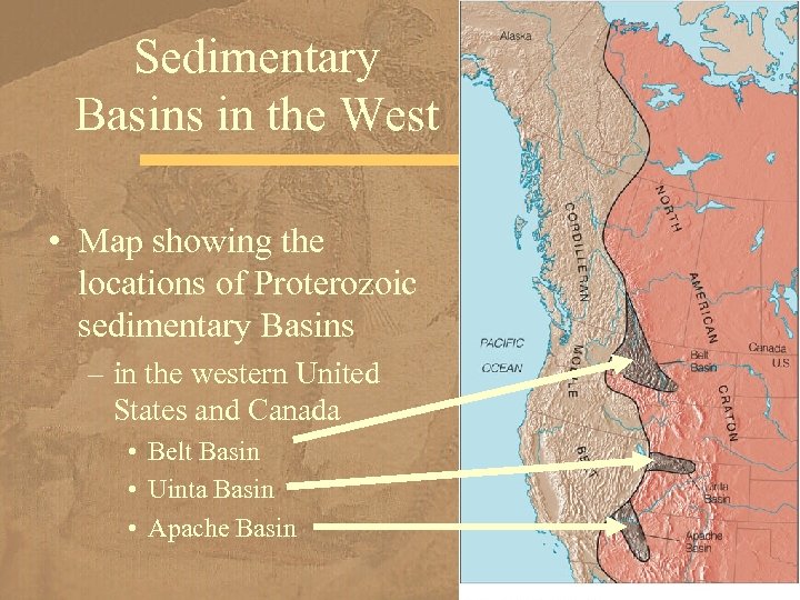 Sedimentary Basins in the West • Map showing the locations of Proterozoic sedimentary Basins