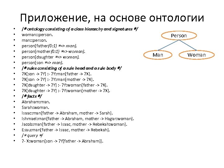 Приложение, на основе онтологии • • • • • • /∗ ontology consisting of