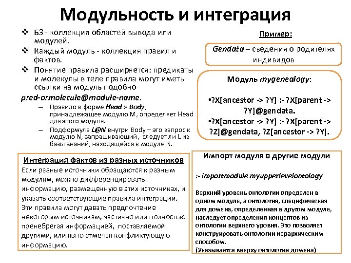 Модульность и интеграция v БЗ - коллекция областей вывода или модулей. v Каждый модуль