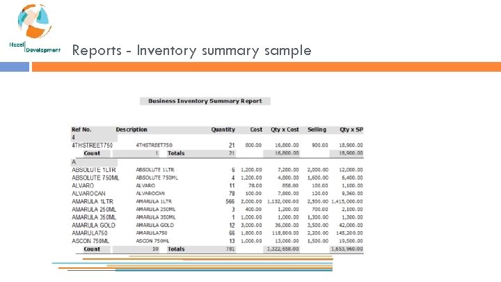 Reports - Inventory summary sample 
