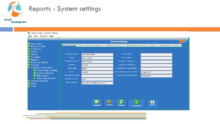 Reports - System settings 