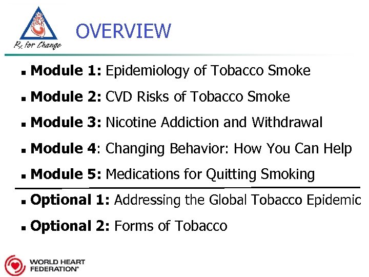 OVERVIEW n Module 1: Epidemiology of Tobacco Smoke n Module 2: CVD Risks of