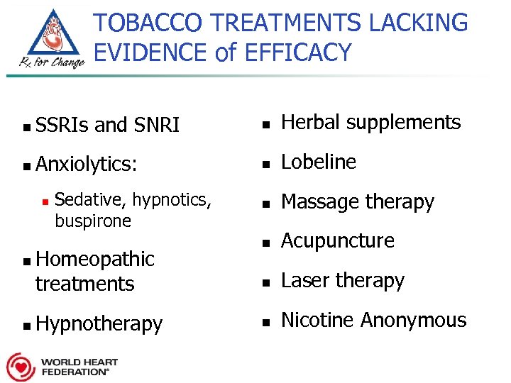 TOBACCO TREATMENTS LACKING EVIDENCE of EFFICACY n SSRIs and SNRI n Herbal supplements n