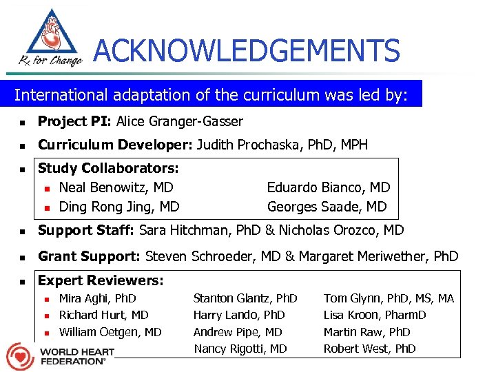 ACKNOWLEDGEMENTS International adaptation of the curriculum was led by: n Project PI: Alice Granger-Gasser