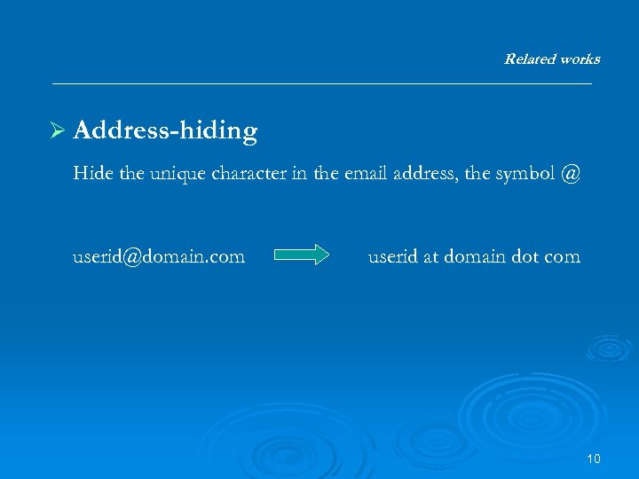 Related works Ø Address-hiding Hide the unique character in the email address, the symbol
