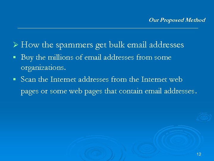 Our Proposed Method Ø How the spammers get bulk email addresses Buy the millions