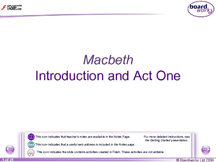 Macbeth Introduction and Act One This icon indicates that teacher’s notes are available in