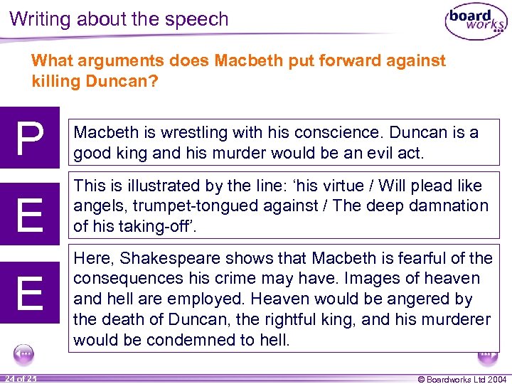 Writing about the speech What arguments does Macbeth put forward against killing Duncan? P