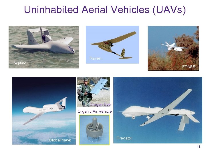 Uninhabited Aerial Vehicles (UAVs) Raven Neptune FPASS Dragon Eye Organic Air Vehicle Global hawk