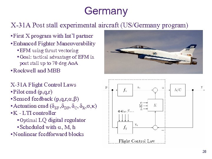 Germany X-31 A Post stall experimental aircraft (US/Germany program) • First X program with