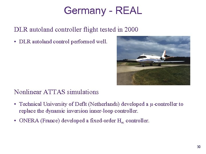 Germany - REAL DLR autoland controller flight tested in 2000 • DLR autoland control
