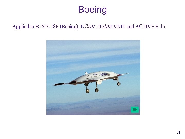 Boeing Applied to B-767, JSF (Boeing), UCAV, JDAM MMT and ACTIVE F-15. 58 