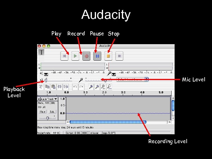 Audacity Play Record Pause Stop Mic Level Playback Level Recording Level 