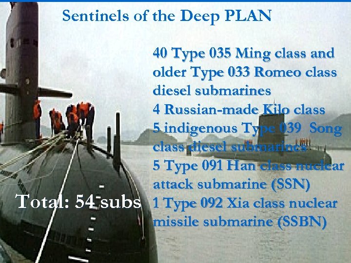 Sentinels of the Deep PLAN Total: 54 subs 40 Type 035 Ming class and