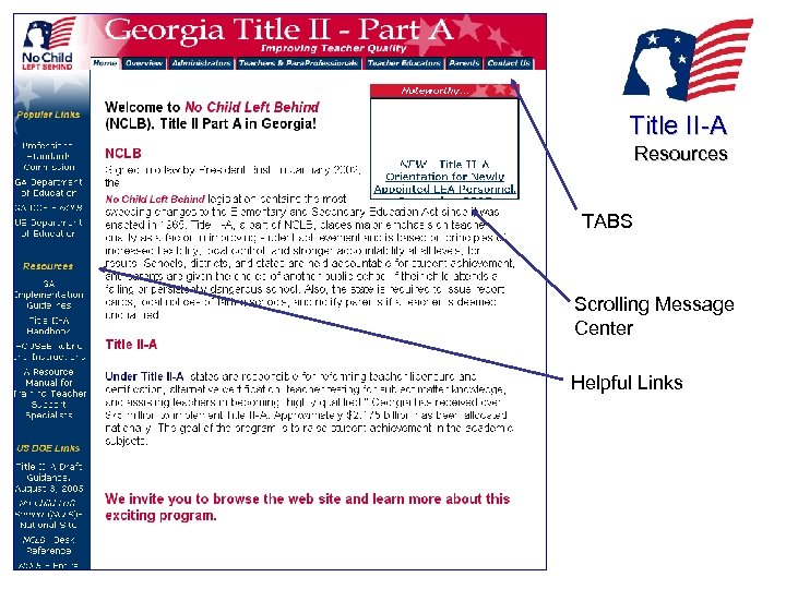 Web Site: www. gapsc. com/nclb/home. html Title II-A Resources TABS Scrolling Message Center Helpful