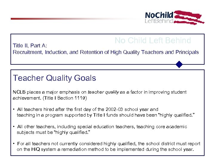 No Child Left Behind Title II, Part A: Recruitment, Induction, and Retention of High